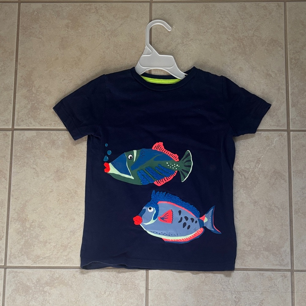 Mini Boden Navy Tee with Neon Accents